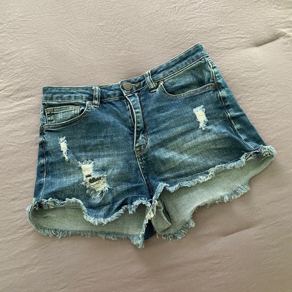 High Waisted Distressed Jean Shorts